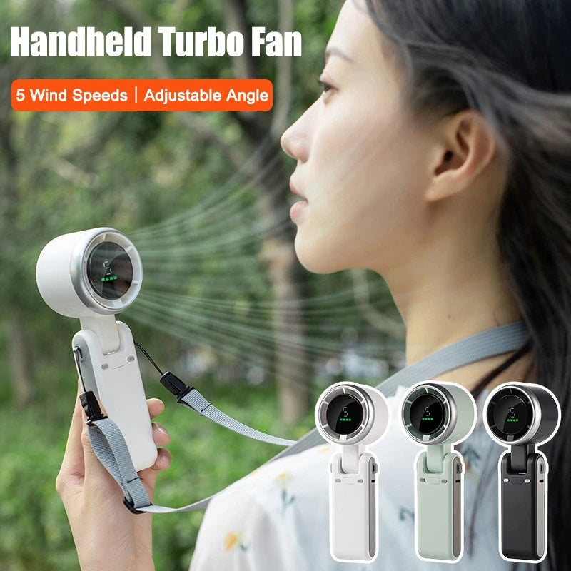 High-speed Handheld Small Fan USB Rechargeable Foldable Mini Turbo Cooling Fan Portable Neck-hung Electric Fan 500/3600mAH