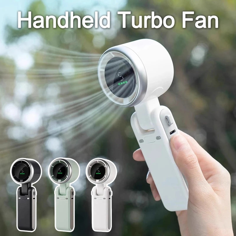 High-speed Handheld Small Fan USB Rechargeable Foldable Mini Turbo Cooling Fan Portable Neck-hung Electric Fan 500/3600mAH