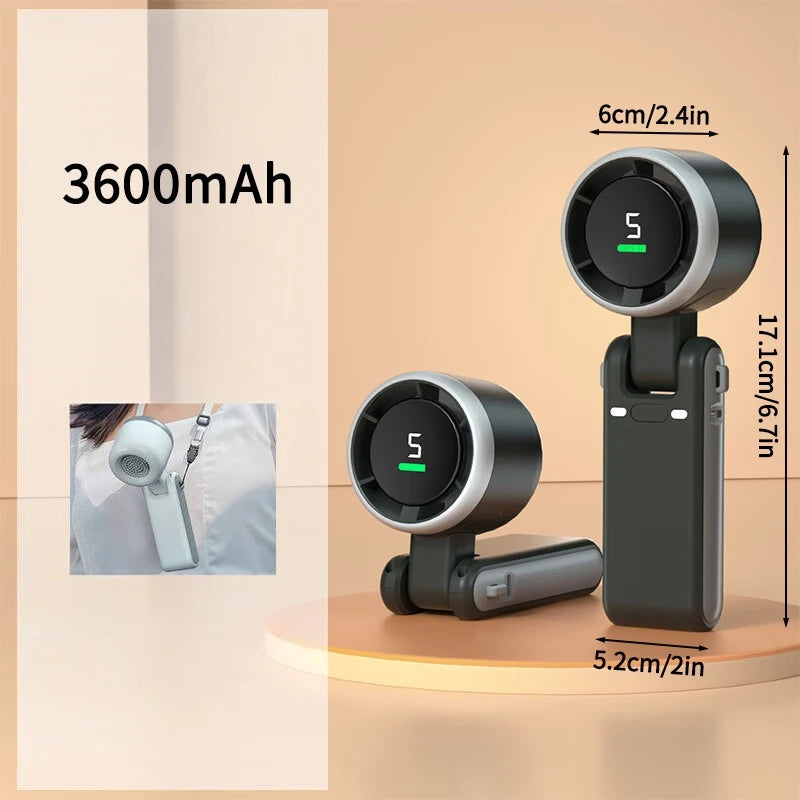 High-speed Handheld Small Fan USB Rechargeable Foldable Mini Turbo Cooling Fan Portable Neck-hung Electric Fan 500/3600mAH