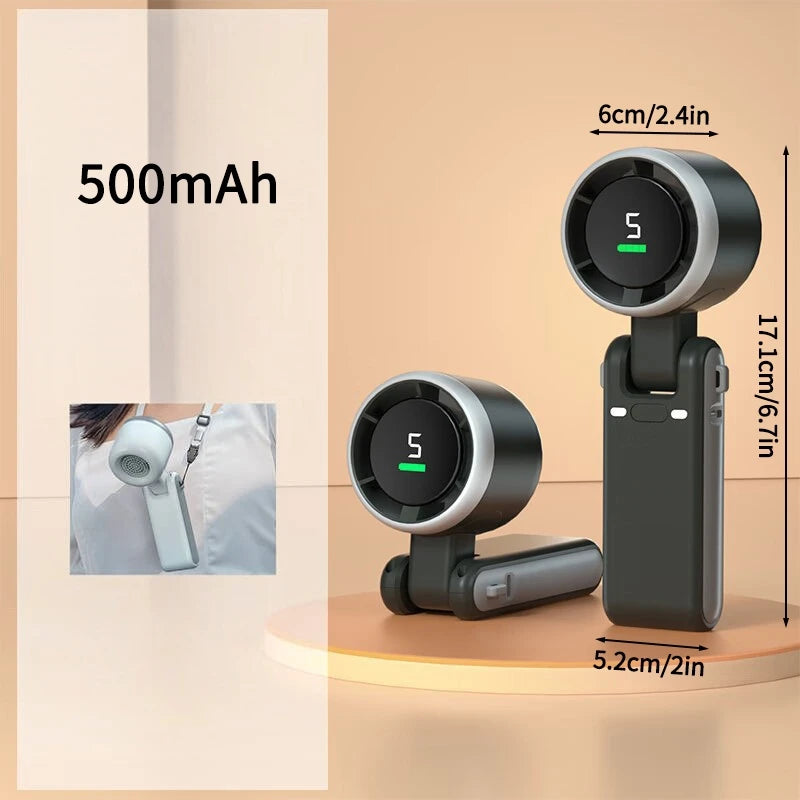 High-speed Handheld Small Fan USB Rechargeable Foldable Mini Turbo Cooling Fan Portable Neck-hung Electric Fan 500/3600mAH