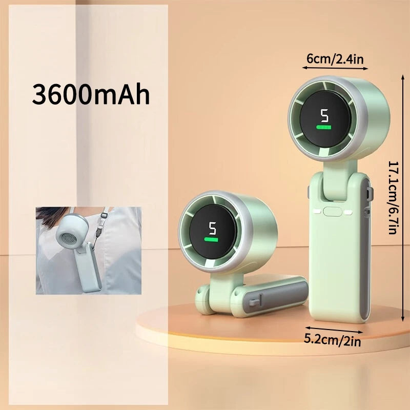 High-speed Handheld Small Fan USB Rechargeable Foldable Mini Turbo Cooling Fan Portable Neck-hung Electric Fan 500/3600mAH
