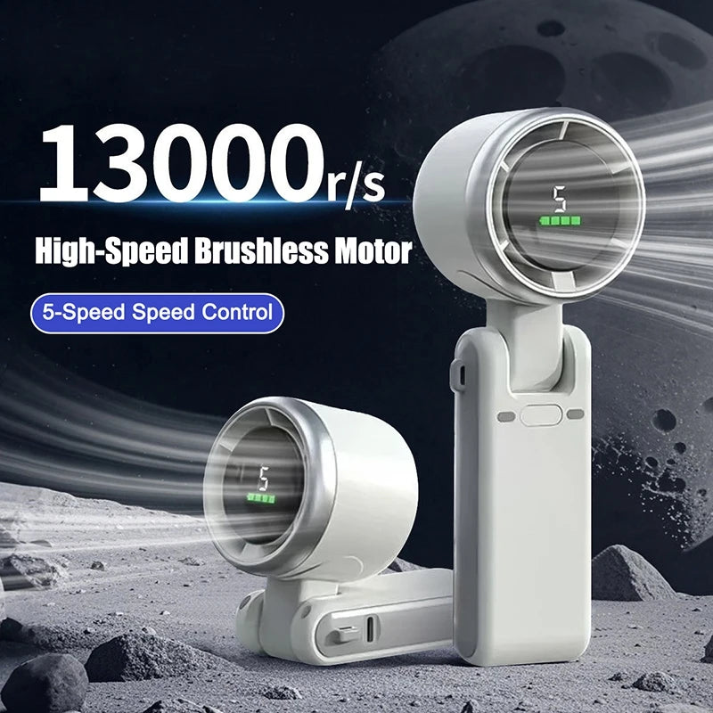 High-speed Handheld Small Fan USB Rechargeable Foldable Mini Turbo Cooling Fan Portable Neck-hung Electric Fan 500/3600mAH