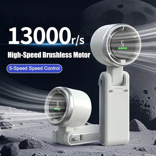 High-speed Handheld Small Fan USB Rechargeable Foldable Mini Turbo Cooling Fan Portable Neck-hung Electric Fan 500/3600mAH